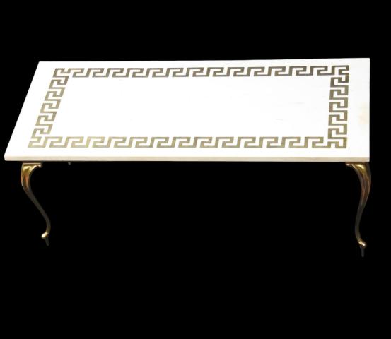 Wit marmeren en koperen koffietafel