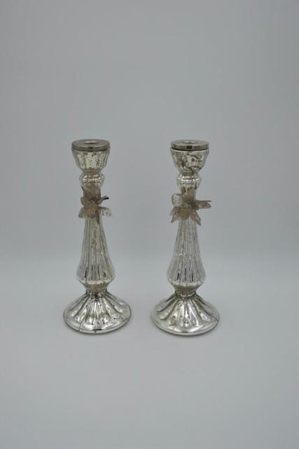 Lot de 2 bougeoirs en argent de mercure